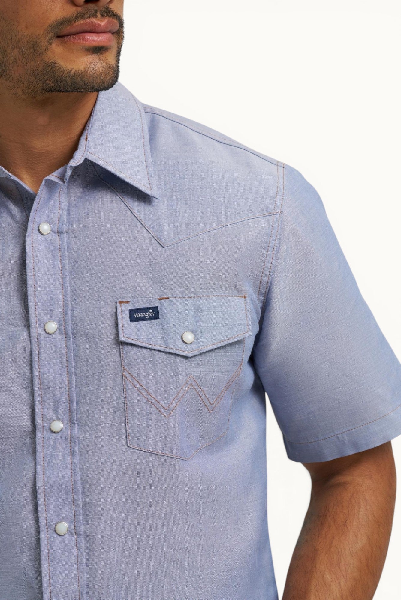 Wrangler Western Chambray Short Sleeve Workshirt Classic Fit Wrangler