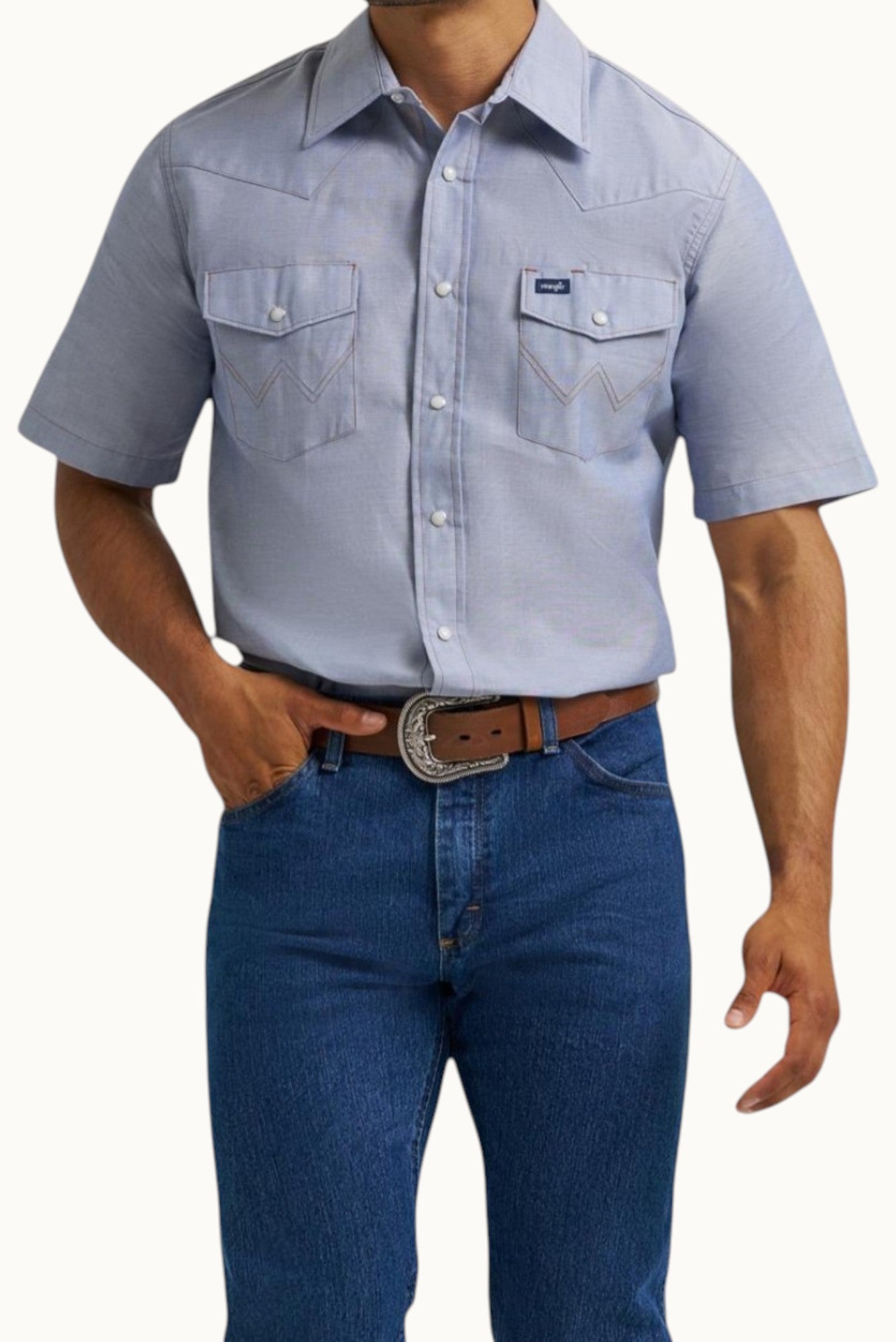 Wrangler Western Chambray Short Sleeve Workshirt Classic Fit Wrangler