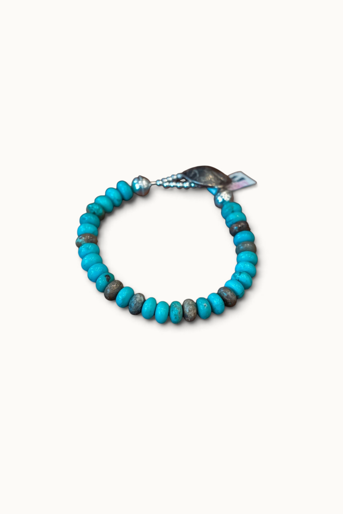 8" Buffalo Nickel/SS Nevada Blue 6cm & #8 Rondelle Bracelet #2509 Pat Seeds