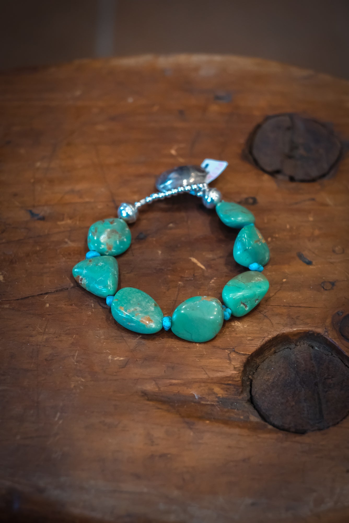 7 1/2" Buffalo Nickel/SS Green Turq Nuggets w/Blue Turq Bracelet #2520 Pat Seeds