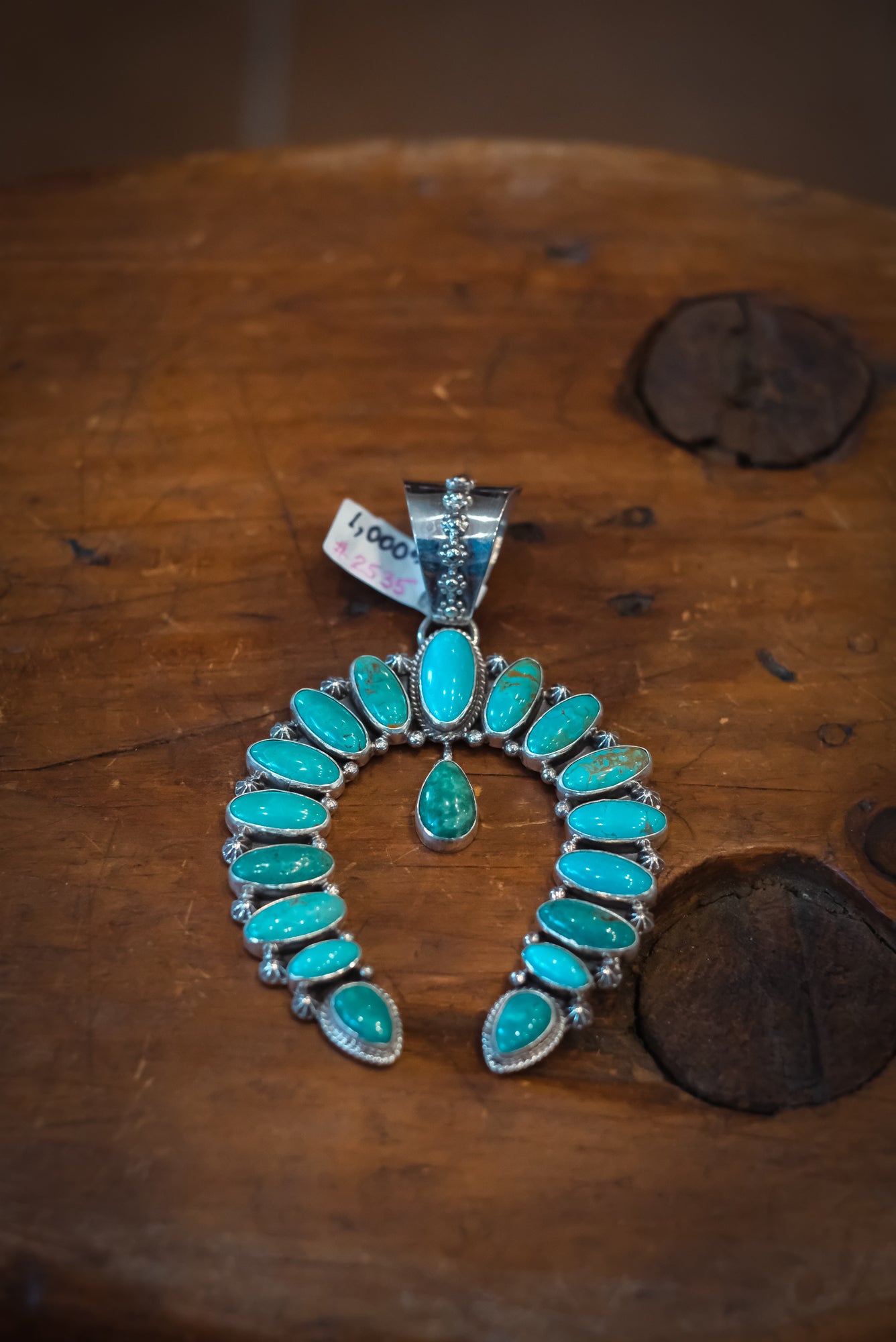 SS Kingman Naja Turquoise Pendant by E. Wylie-Navajo #2535
