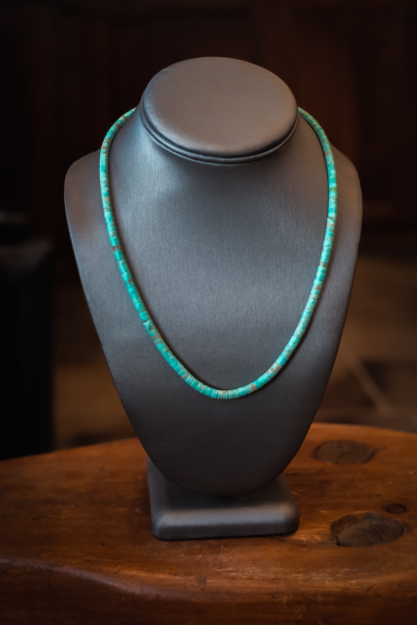 19 1/4" SS Hand Rolled Turq Heishi Rudy Coriz Necklace-Santo Domingo Pendant #2554 Pat Seeds