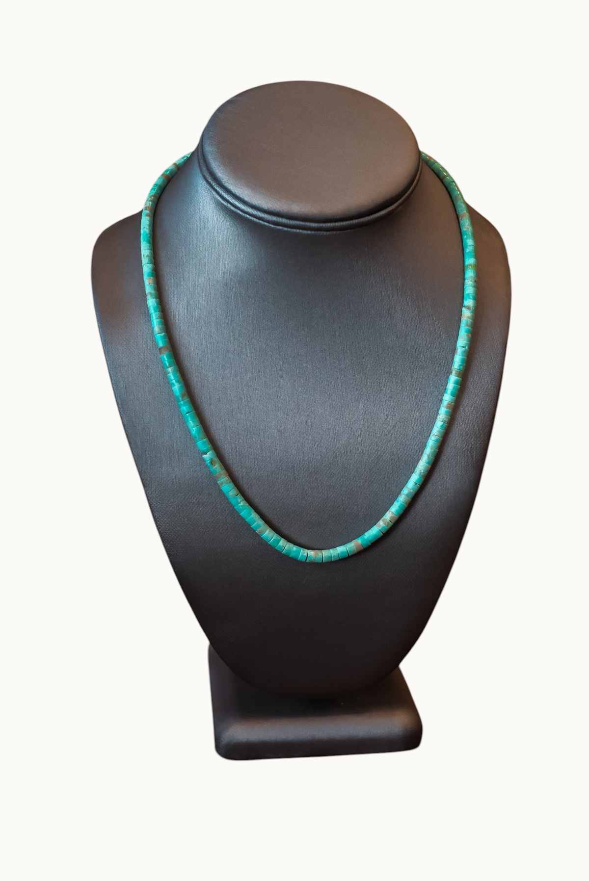 19 1/4" SS Hand Rolled Turq Heishi Rudy Coriz Necklace-Santo Domingo Pendant #2554 Pat Seeds
