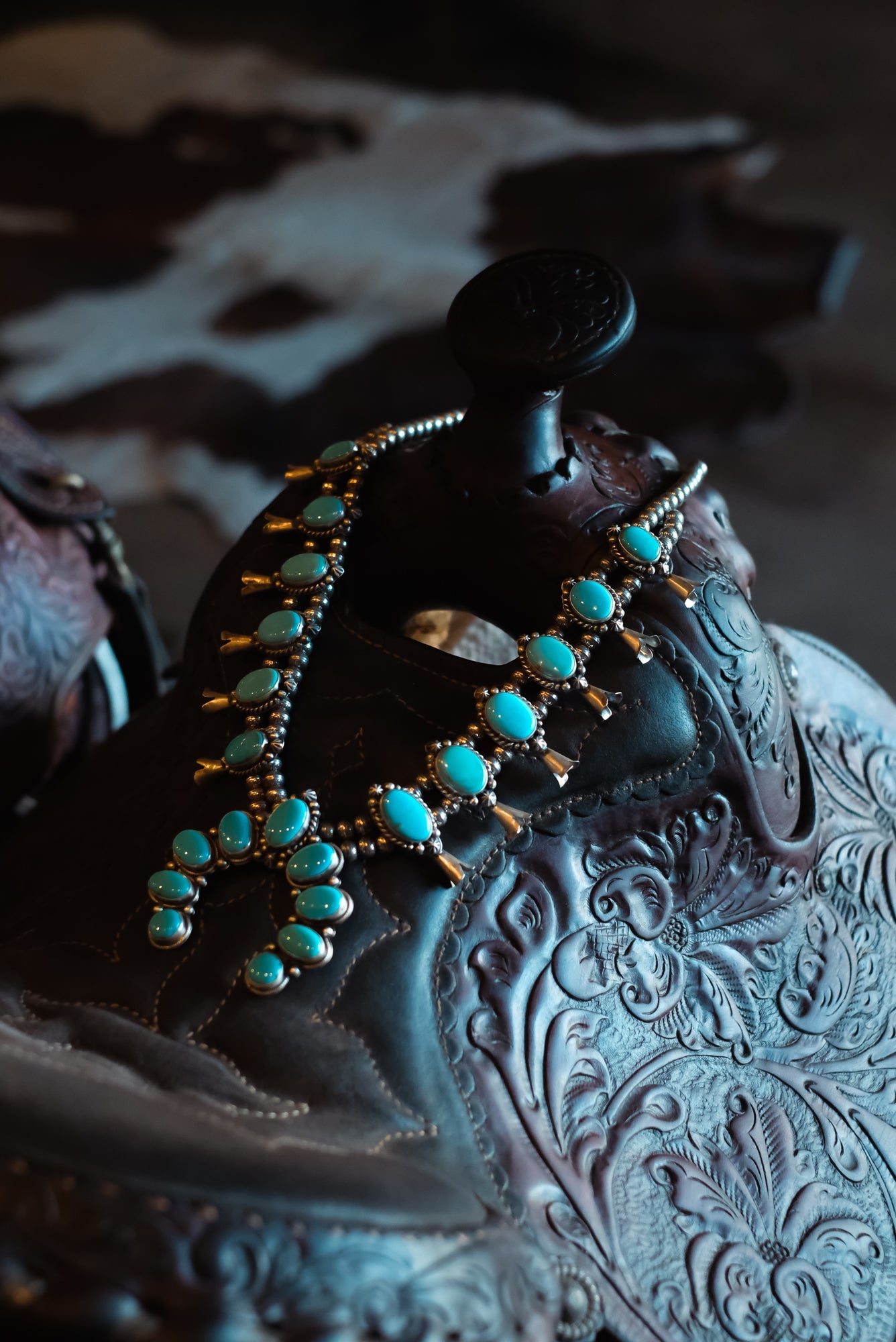 Kingman Turquoise Squash Blossom Necklace | Bob Becenti (Navajo) #2531 Pat Seeds