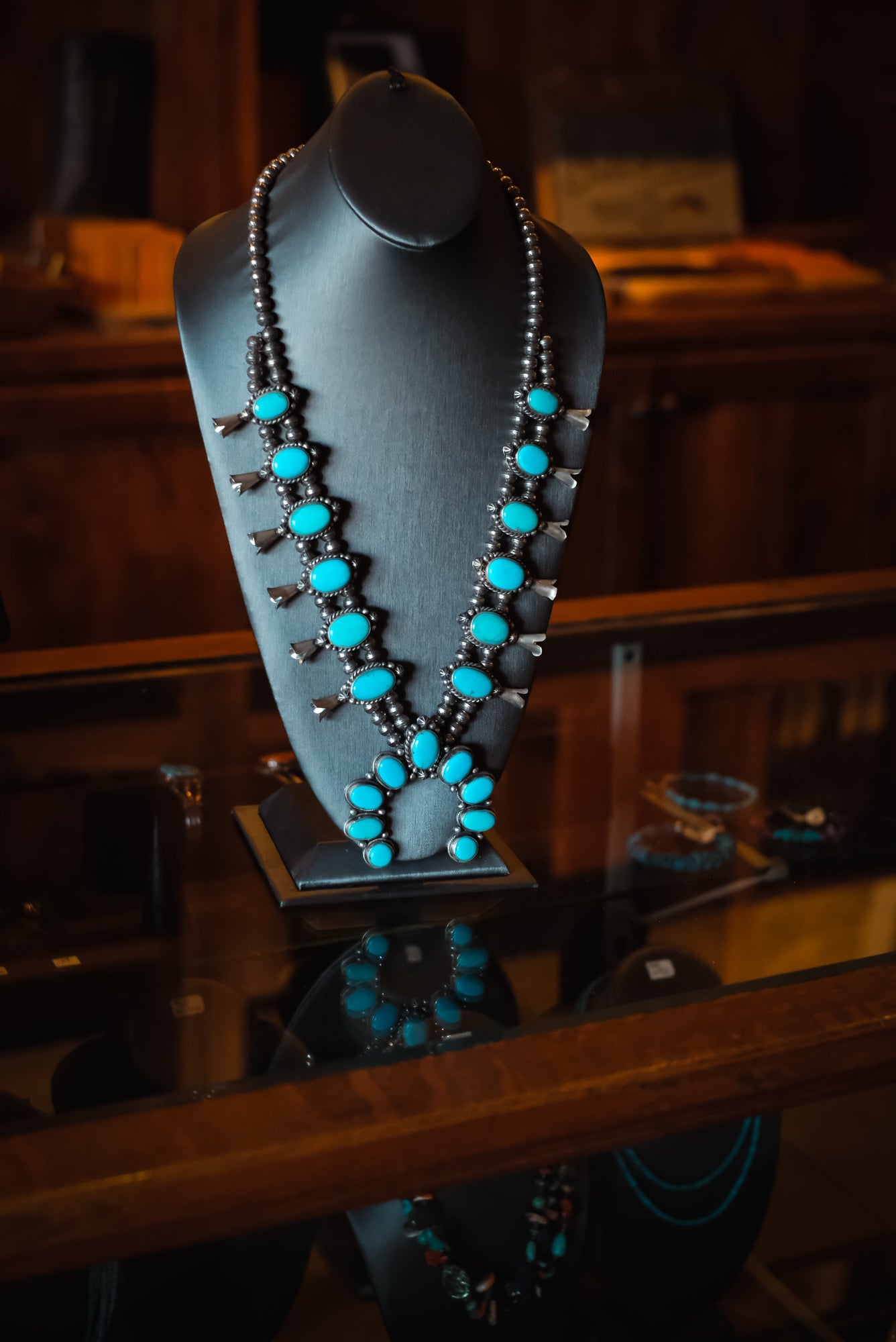 Kingman Turquoise Squash Blossom Necklace | Bob Becenti (Navajo) #2531 Pat Seeds