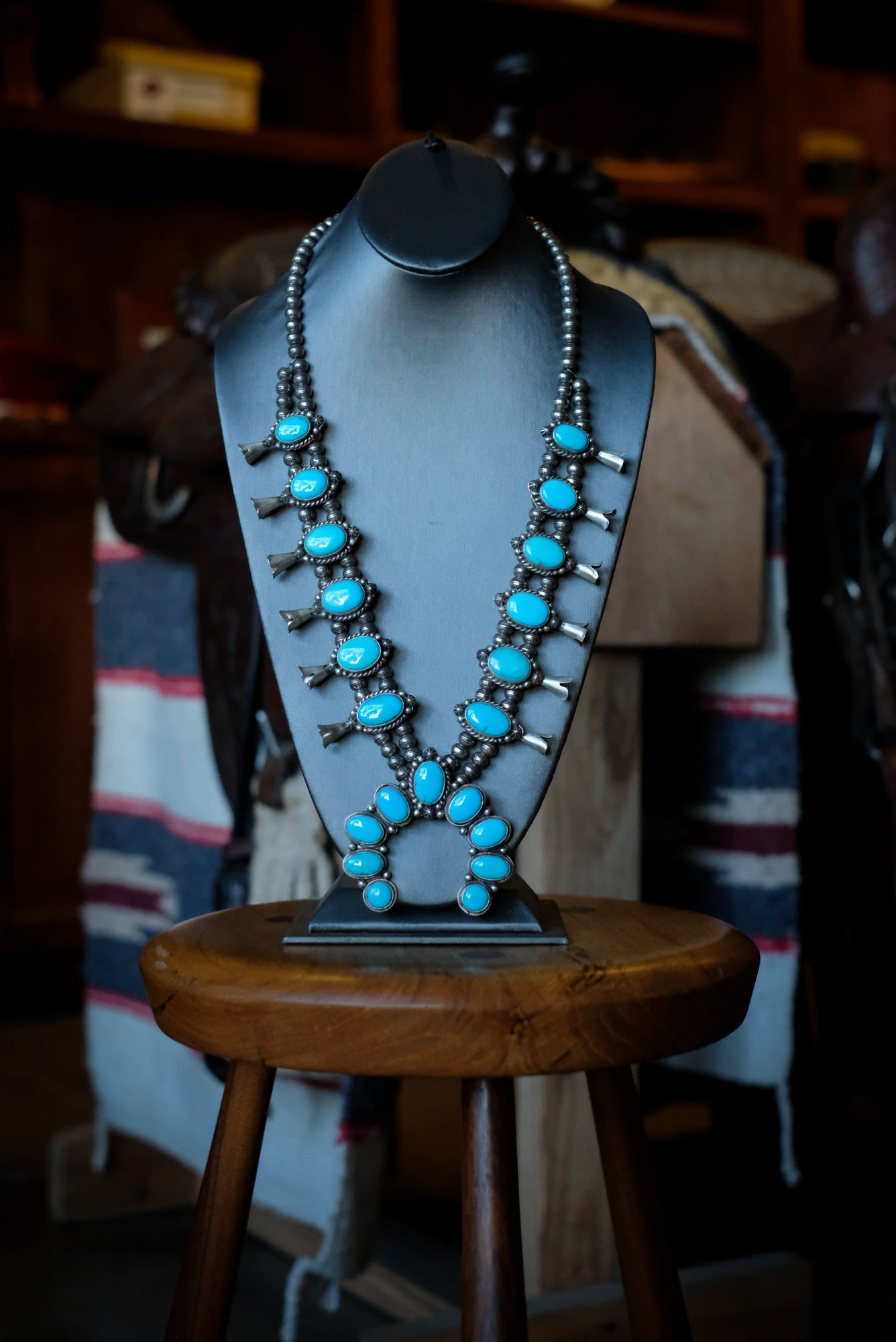 Kingman Turquoise Squash Blossom Necklace | Bob Becenti (Navajo) #2531 Pat Seeds