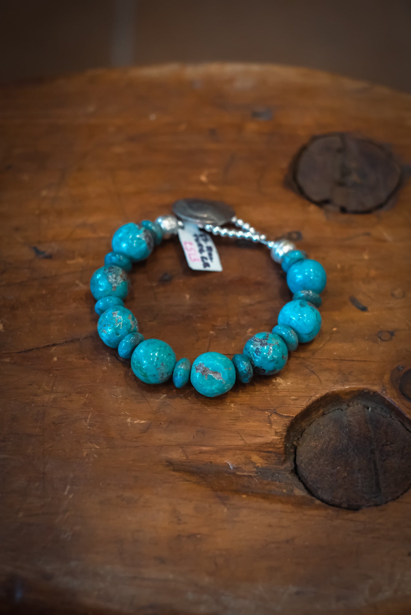 7 3/4" Buffalo Nickel/SS Blue Gumball Turq Rondelle Bracelet #2513