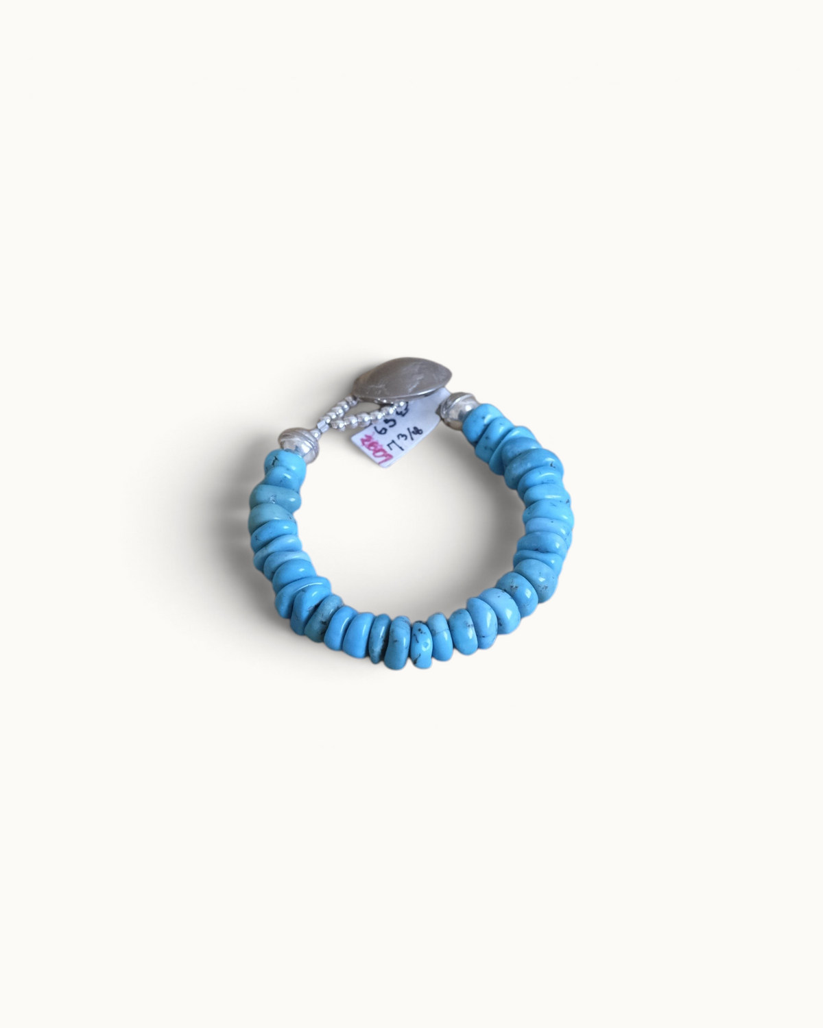 7 3/8" SS Turq Flats & Buffalo Nickel Bracelet #2607 Pat Seeds