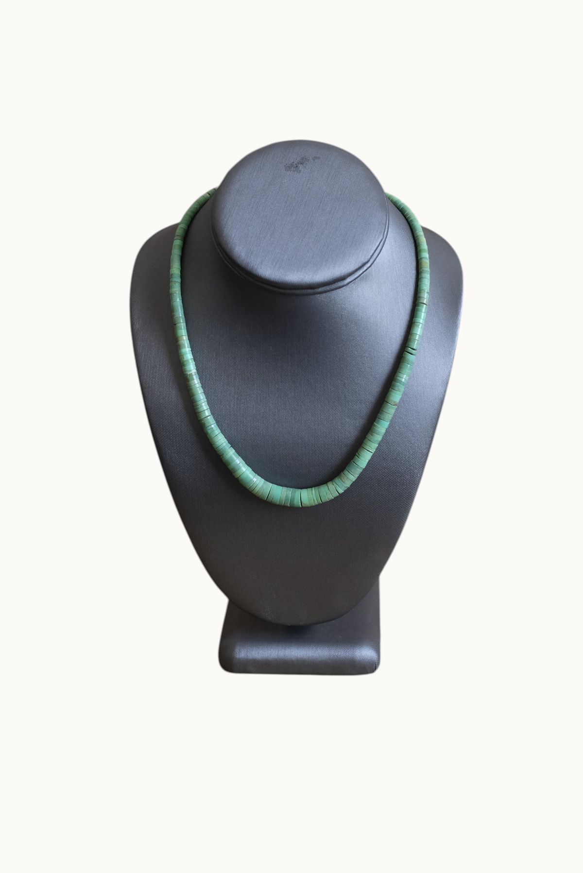 18 1/4" SS Graduated Green Turq Heishi Necklace #2621 Pat Seeds