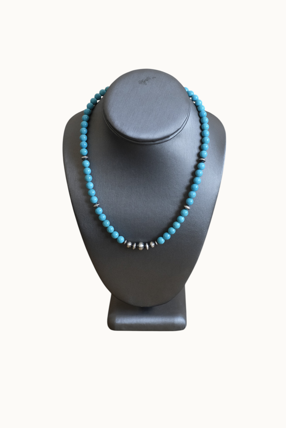 18 1/2" Antiqued SS with 7mm Round Blue Turq Necklace #2626 Pat Seeds