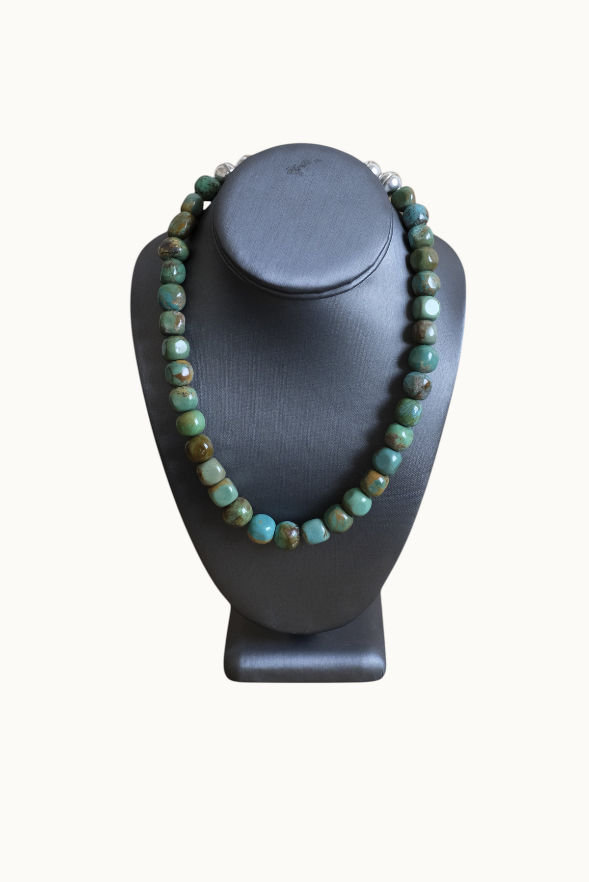 19 3/4" SS Green Handshaped Gumball Turq Necklace #2629 Pat Seeds