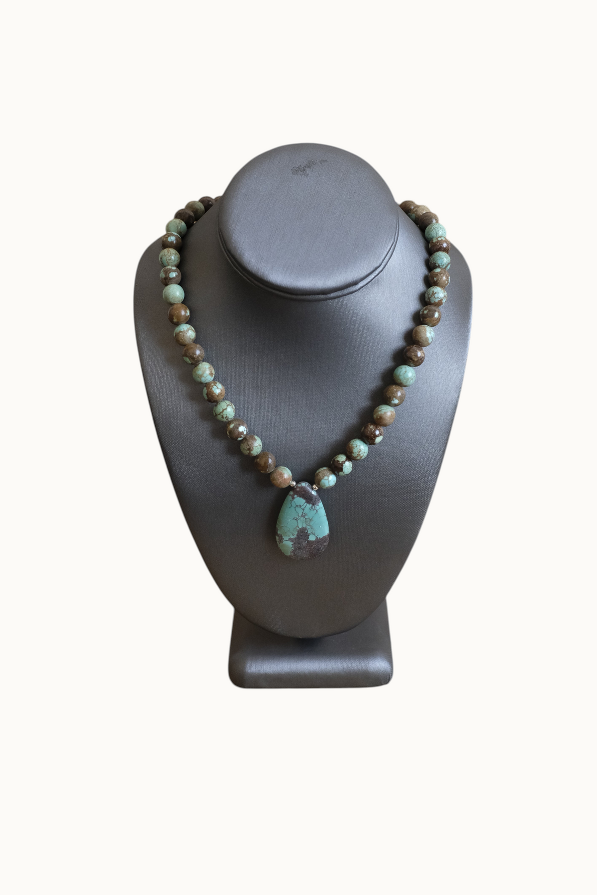 25" SS 10mm #8 Turq & Turq Pendant Necklace #2632 Pat Seeds