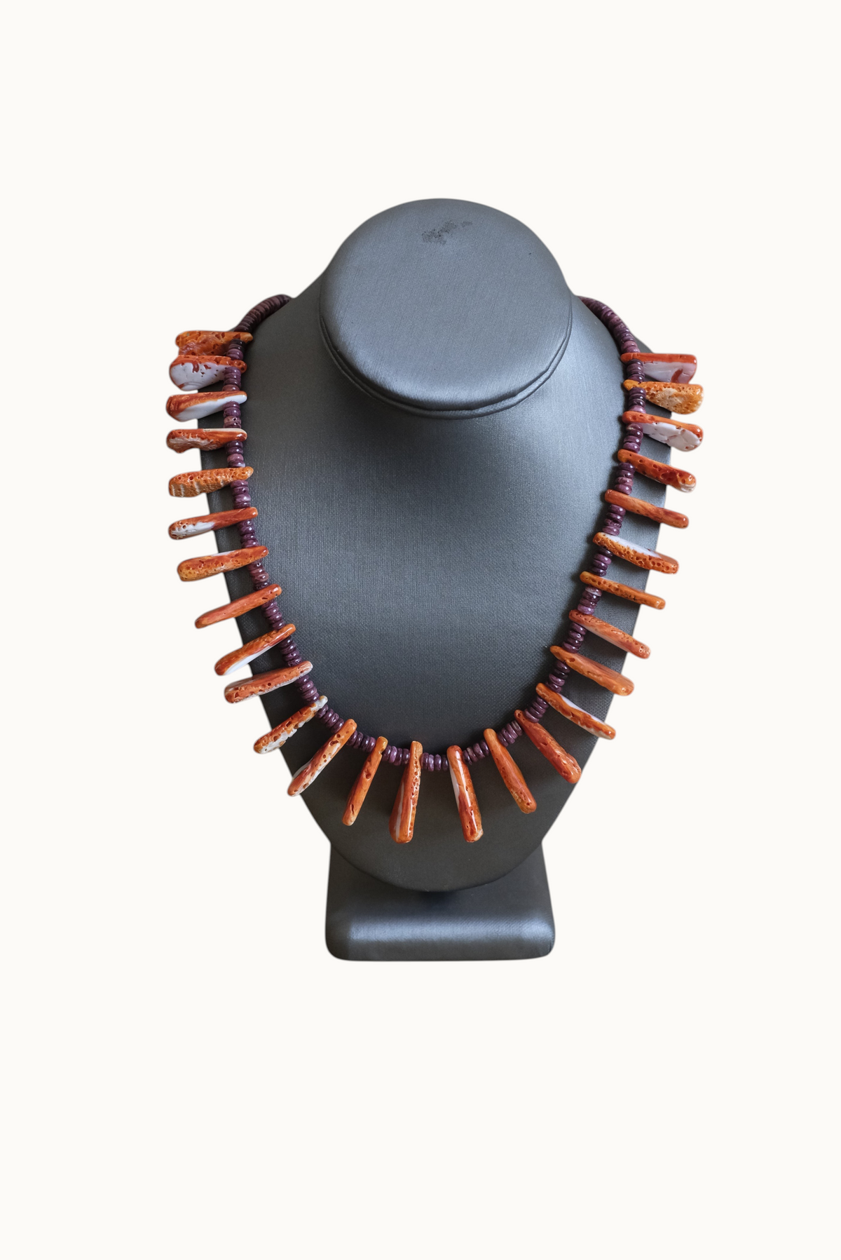 25" SS Purple Spiny Oyster Shell Rondelles & Orange Spiny Oyster Teardrops Necklace #2635 Pat Seeds