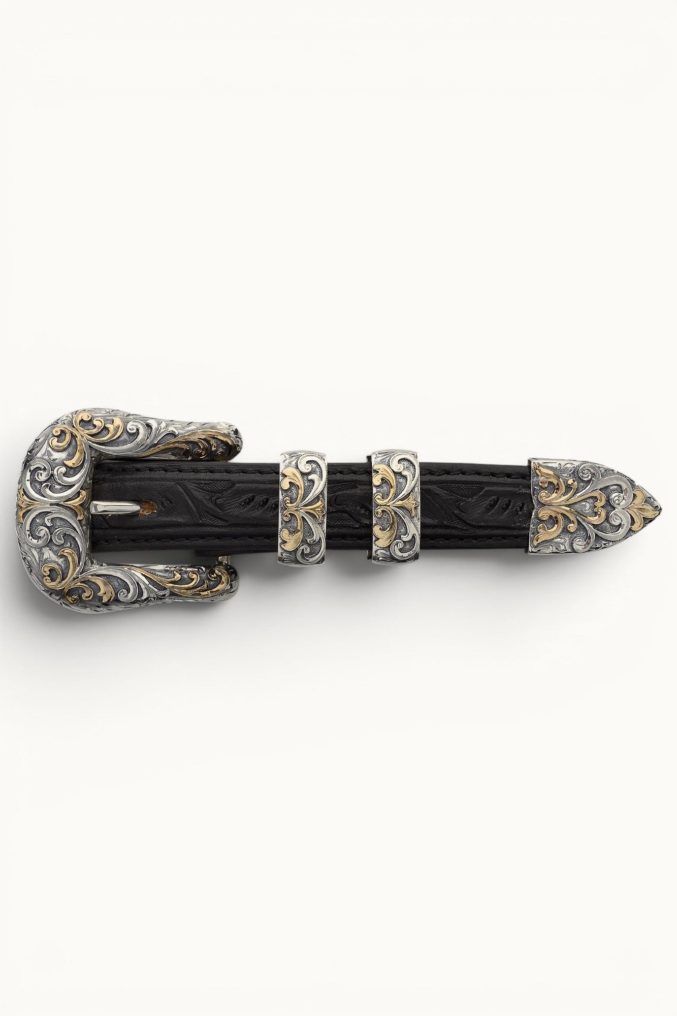 1" The Engraved Ponderosa Buckle Set / Sterling Silver & 14 Karat Gold / Vogt Silversmiths Vogt Silversmiths