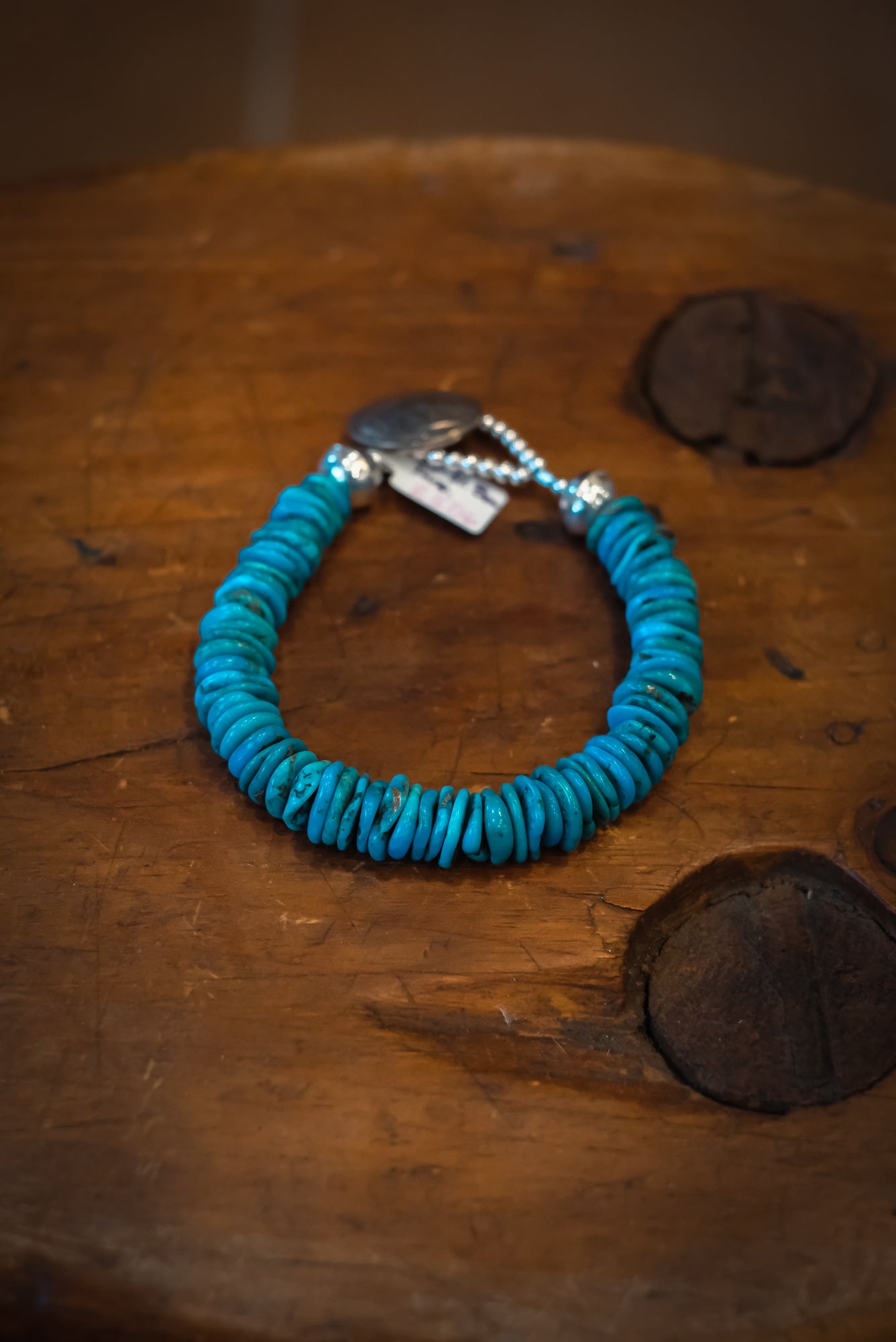 8 1/2" Buffalo Nickel/SS Sleeping Beauty Turq Flats Bracelet #2506