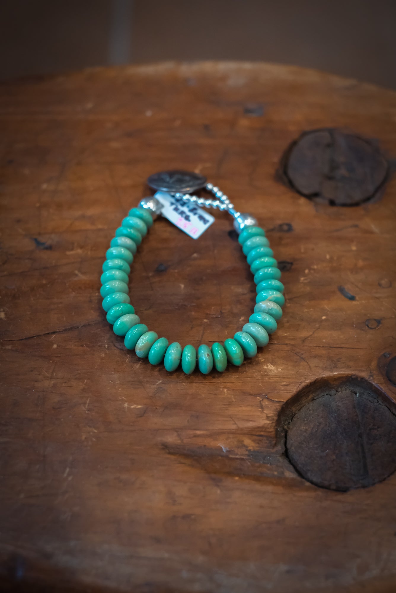 7 3/4" Buffalo Nickel/SS Green Turq Rondelle Bracelet #2511