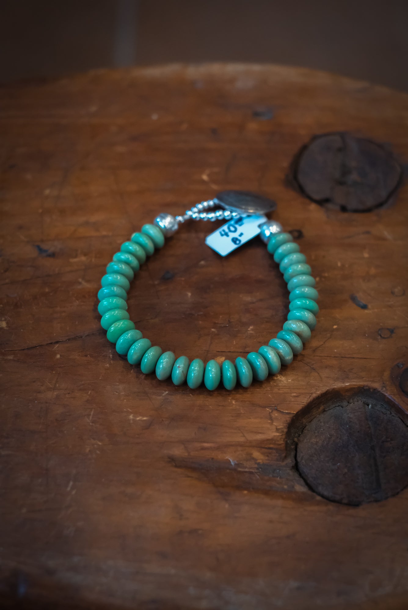 8" Buffalo Nickel/SS Green Turq Rondelle Bracelet #2512