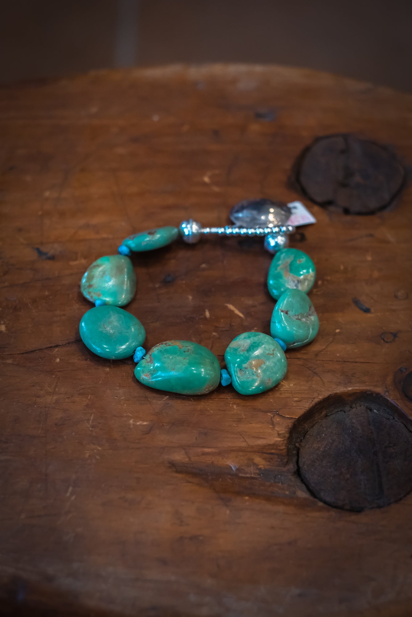 8" Buffalo Nickel/SS Green Turq Nuggets w/Blue Turq Bracelet #2521