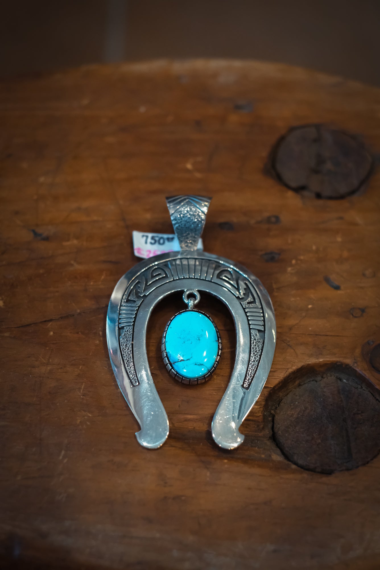 SS Kingman Naja Turquoise Pendant by MB-Navajo #2533