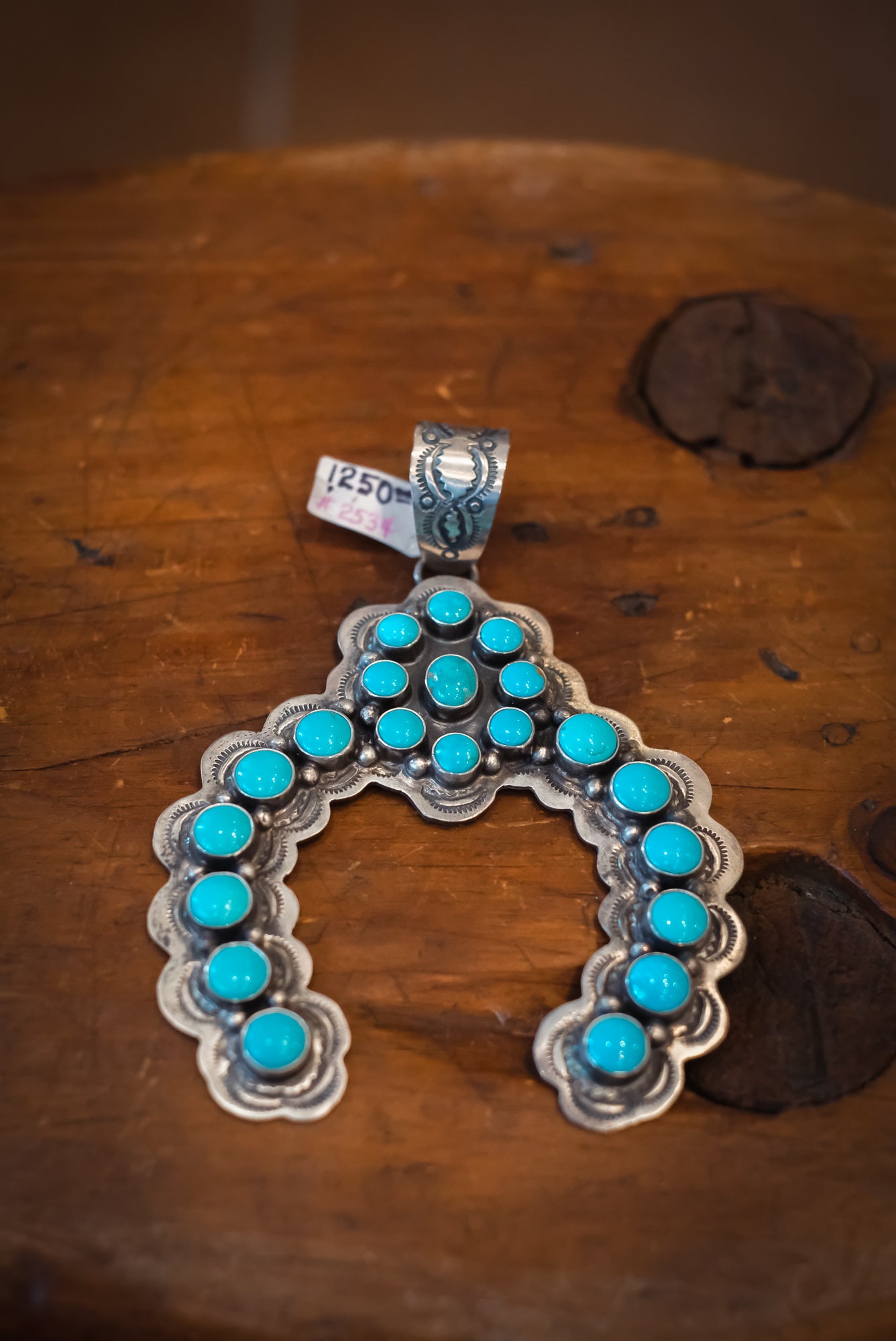 SS Kingman Naja Turquoise Pendant by Bob Becenti-Navajo #2534
