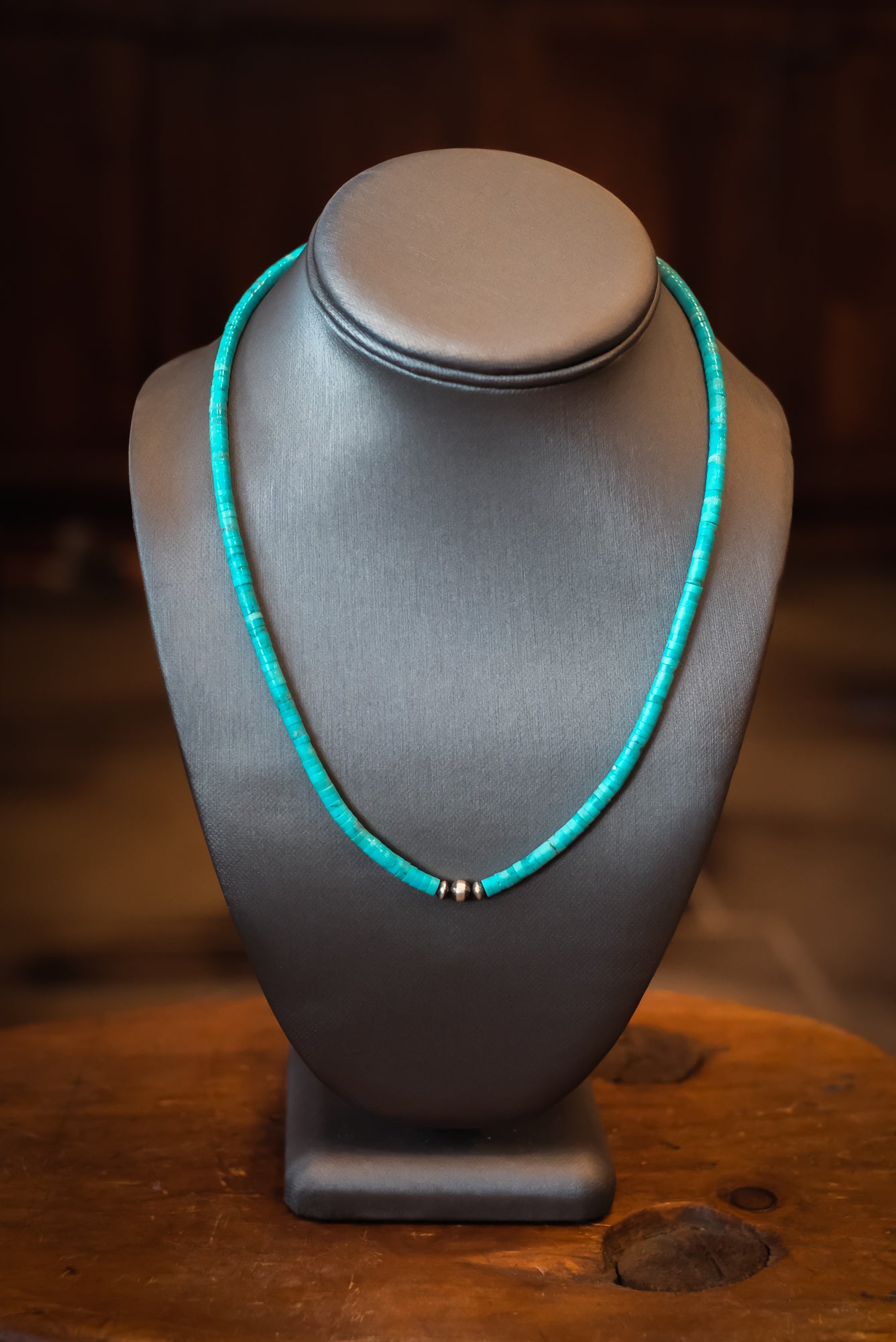 19" SS Nevada Blue Gem Heishi & Navajo Pearls Necklace #2536