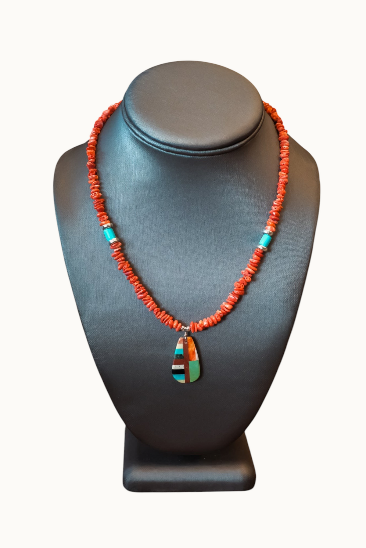 17 3/4" SS Red Spiny Oyster Shell & Sleeping Beauty & Rudy Coriz Pendant Necklace #2547 Pat Seeds