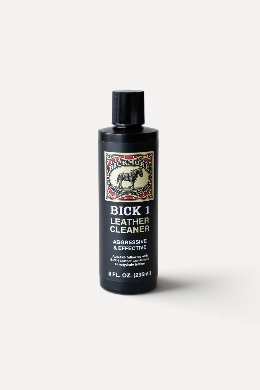 Wilkinson's Fine Goods Bickmore Bick 1 Leather Cleaner 8oz bottle for removing dirt and grime from smooth leather.