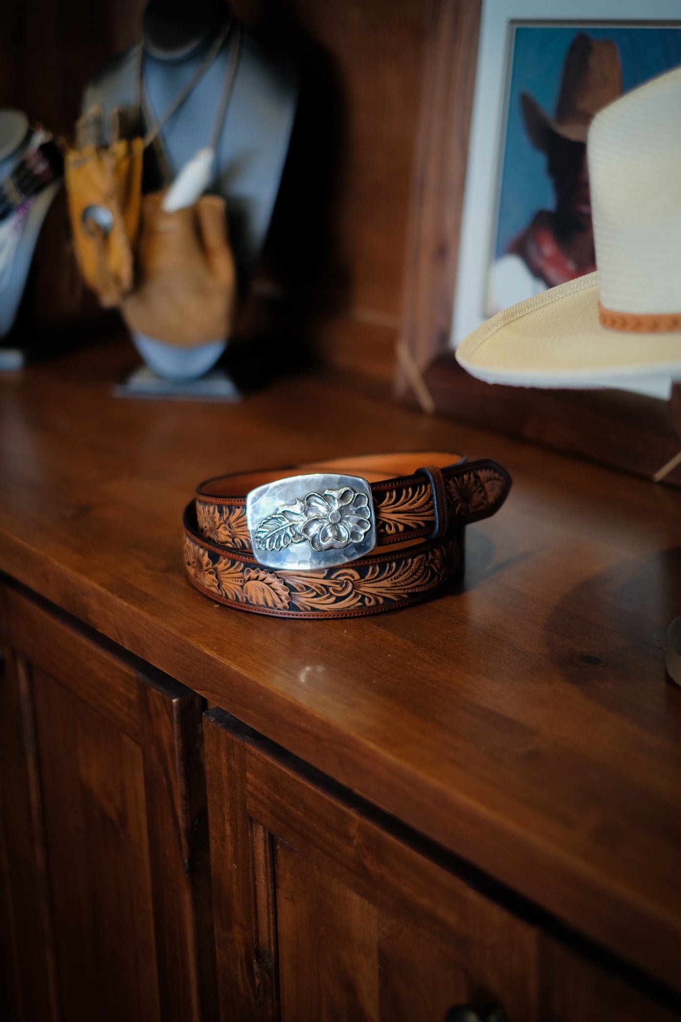 Custom Hand Tooled Belt | Floral Pattern #3