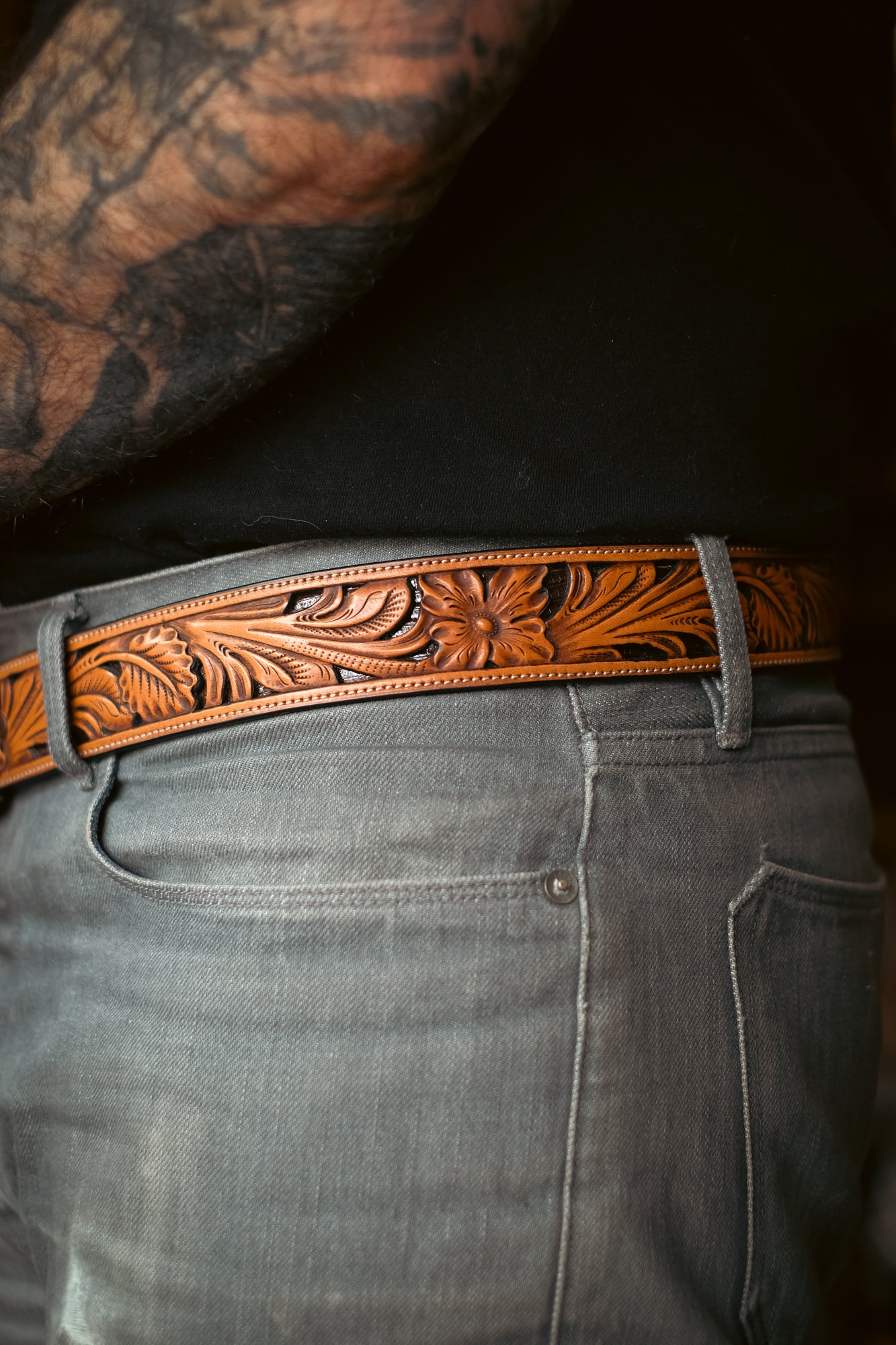 Custom Hand Tooled Belt | Floral Pattern #1