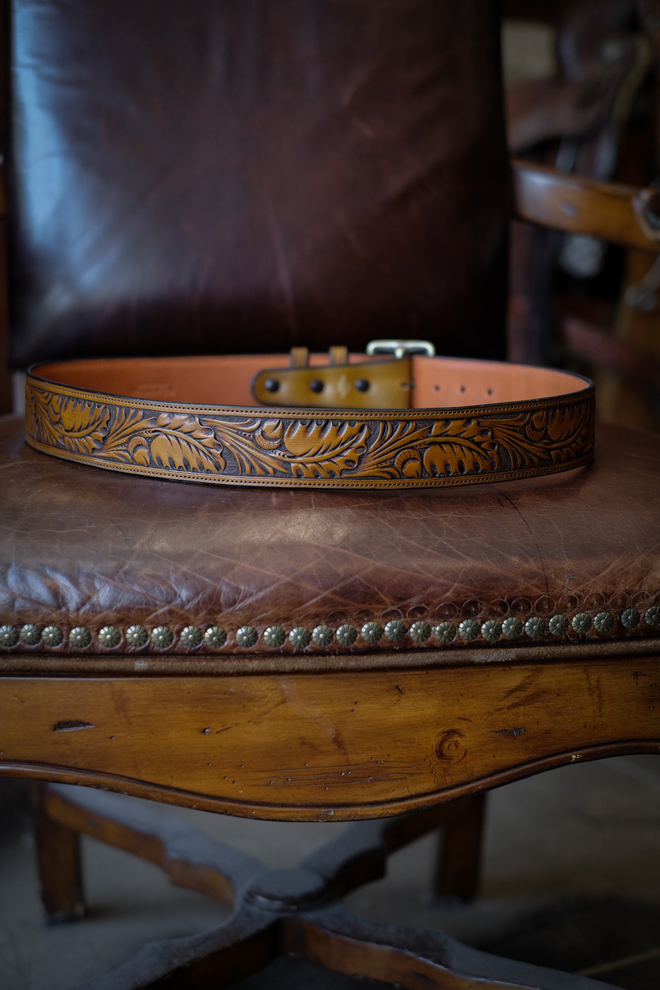 Custom Hand Tooled Belt | Oak Leaf Pattern #2