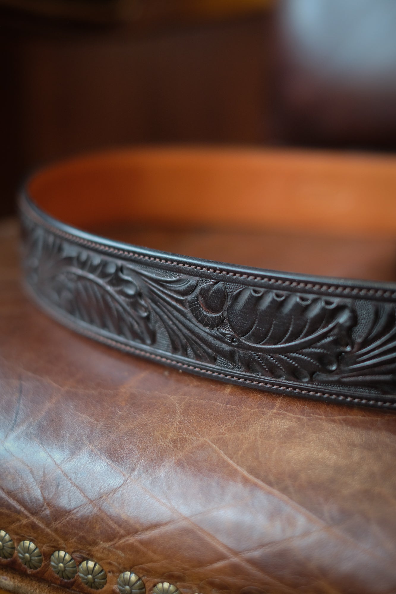 Custom Hand Tooled Belt | Oak Leaf Pattern #2