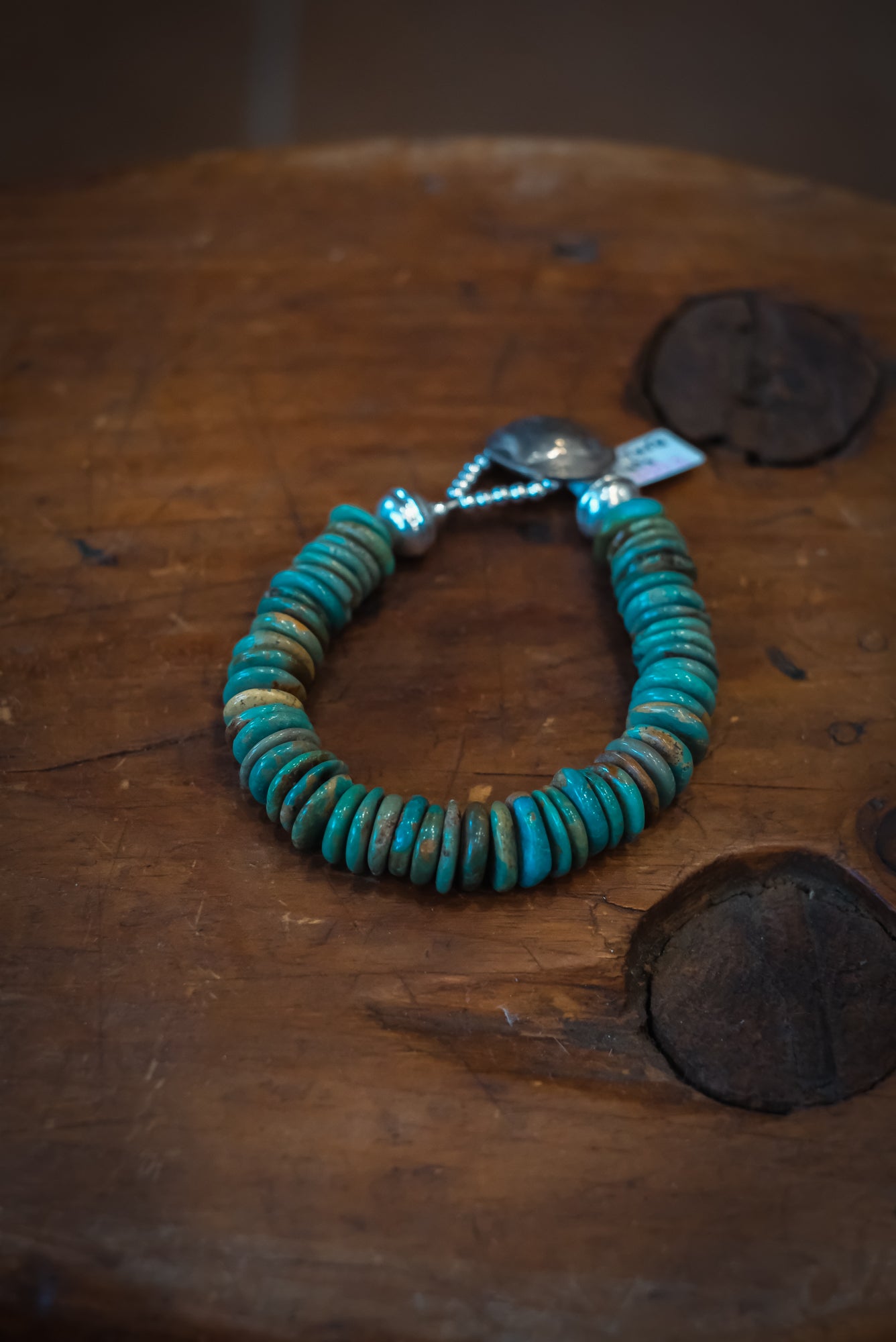8" Buffalo Nickel/SS Green Turq Flats Bracelet #2502