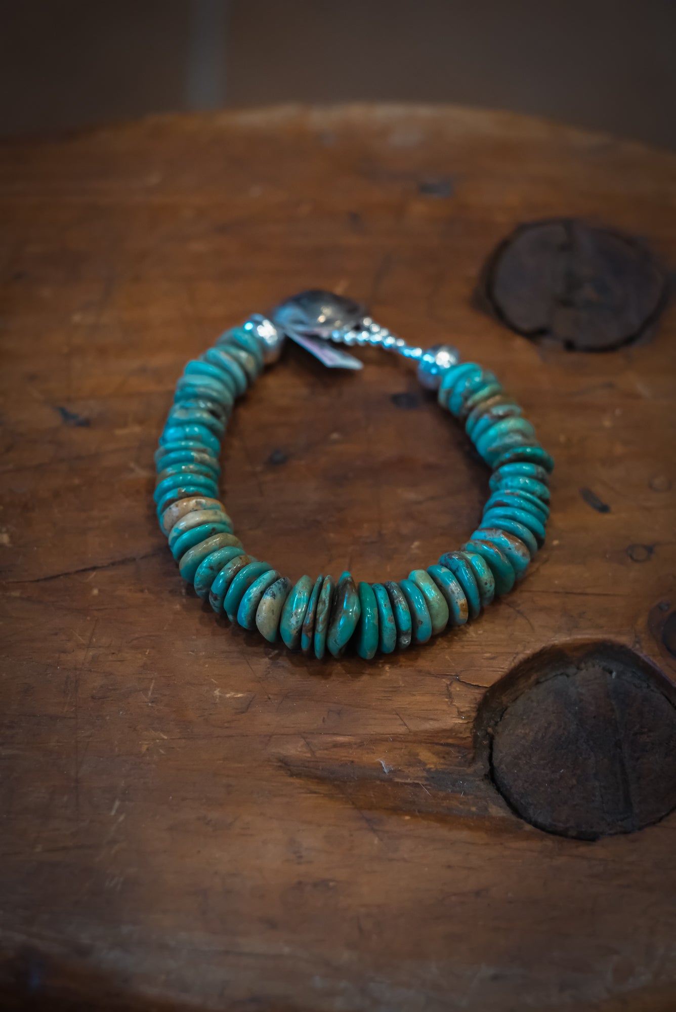 8 5/8" Buffalo Nickel/SS Green Turq Flats Bracelet #2503