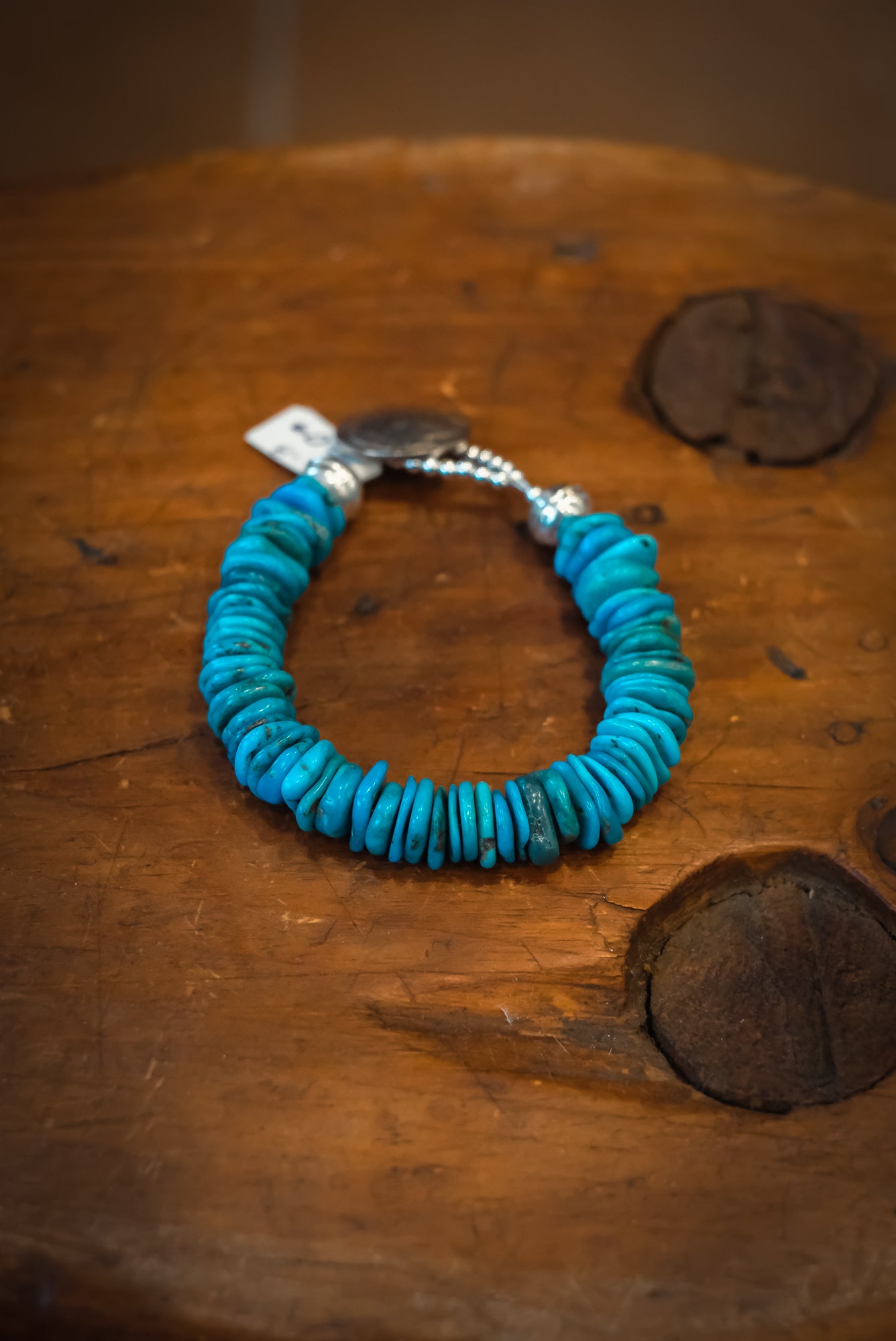 8" Buffalo Nickel/SS Sleeping Beauty Turq Flats Bracelet #2504