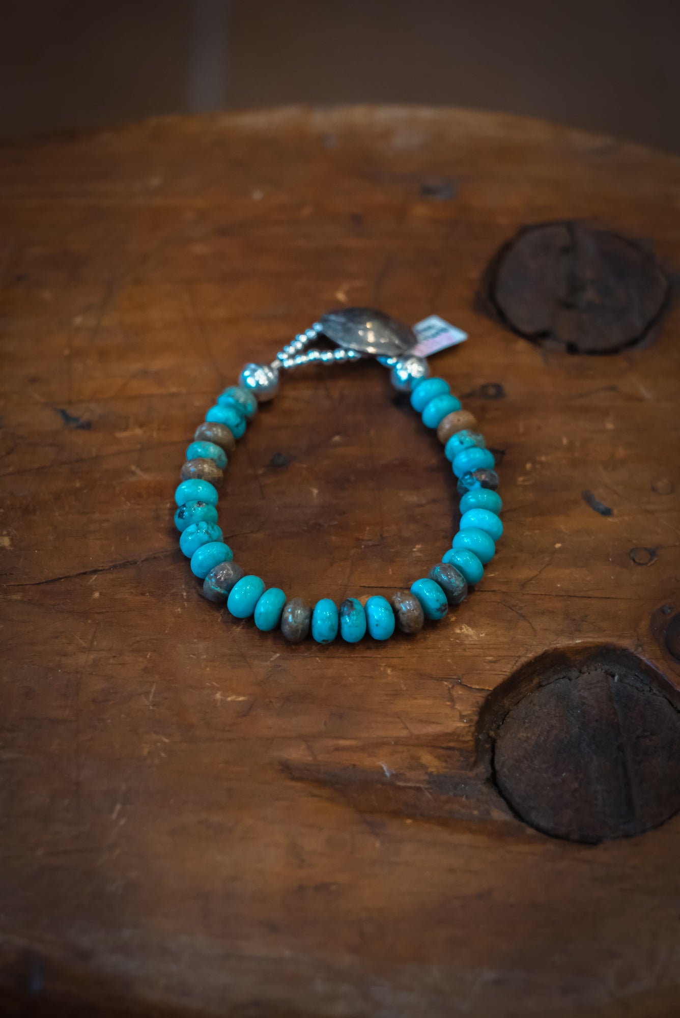 7 3/4" Buffalo Nickel/SS Nevada Blue 6cm & #8 Rondelle Bracelet #2508