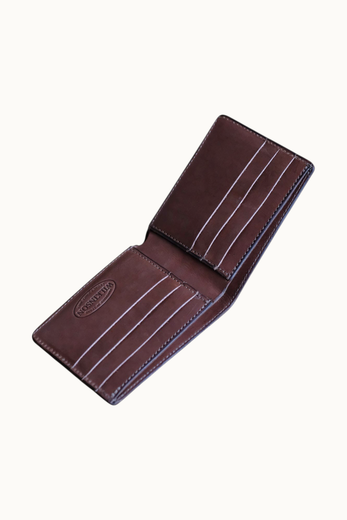Classic Billfold open showing card slots and embossed Wilkinson logo