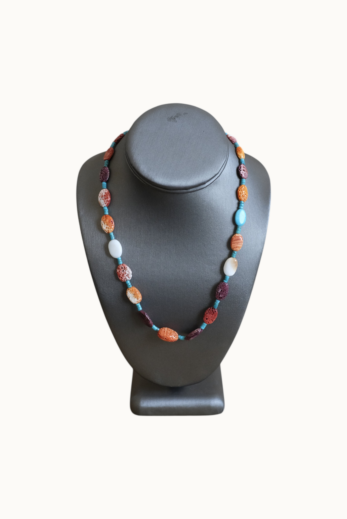 19 3/4" SS Multi-Color Spiny Oyster Shell & Turq Heishi Necklace #2634 Pat Seeds