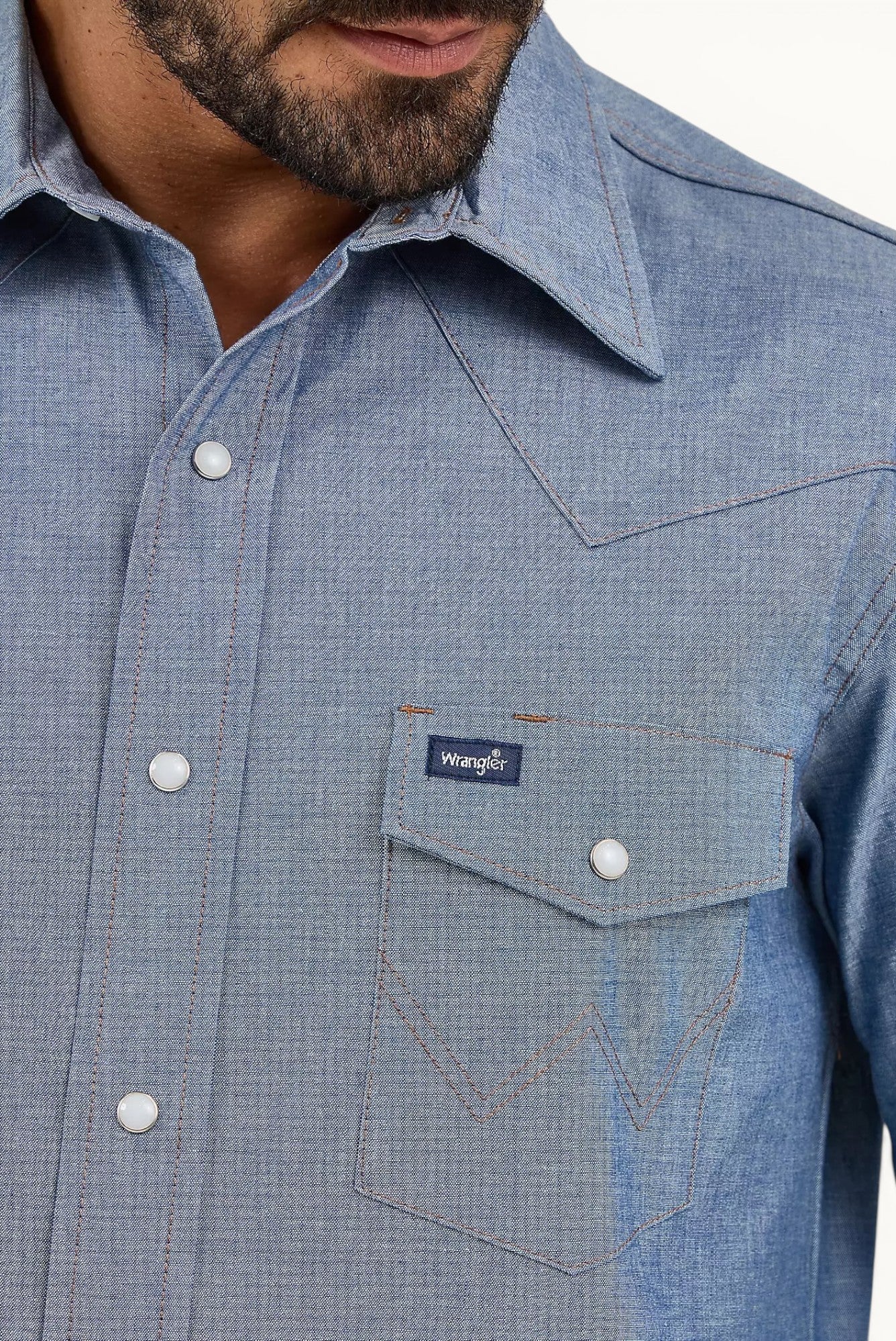 Wrangler Cowboy Cut Long Sleeve Western Snap Chambray Work Shirt