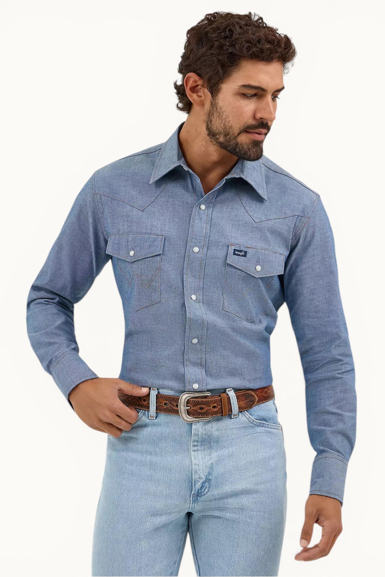 Wrangler Cowboy Cut Long Sleeve Western Snap Chambray Work Shirt