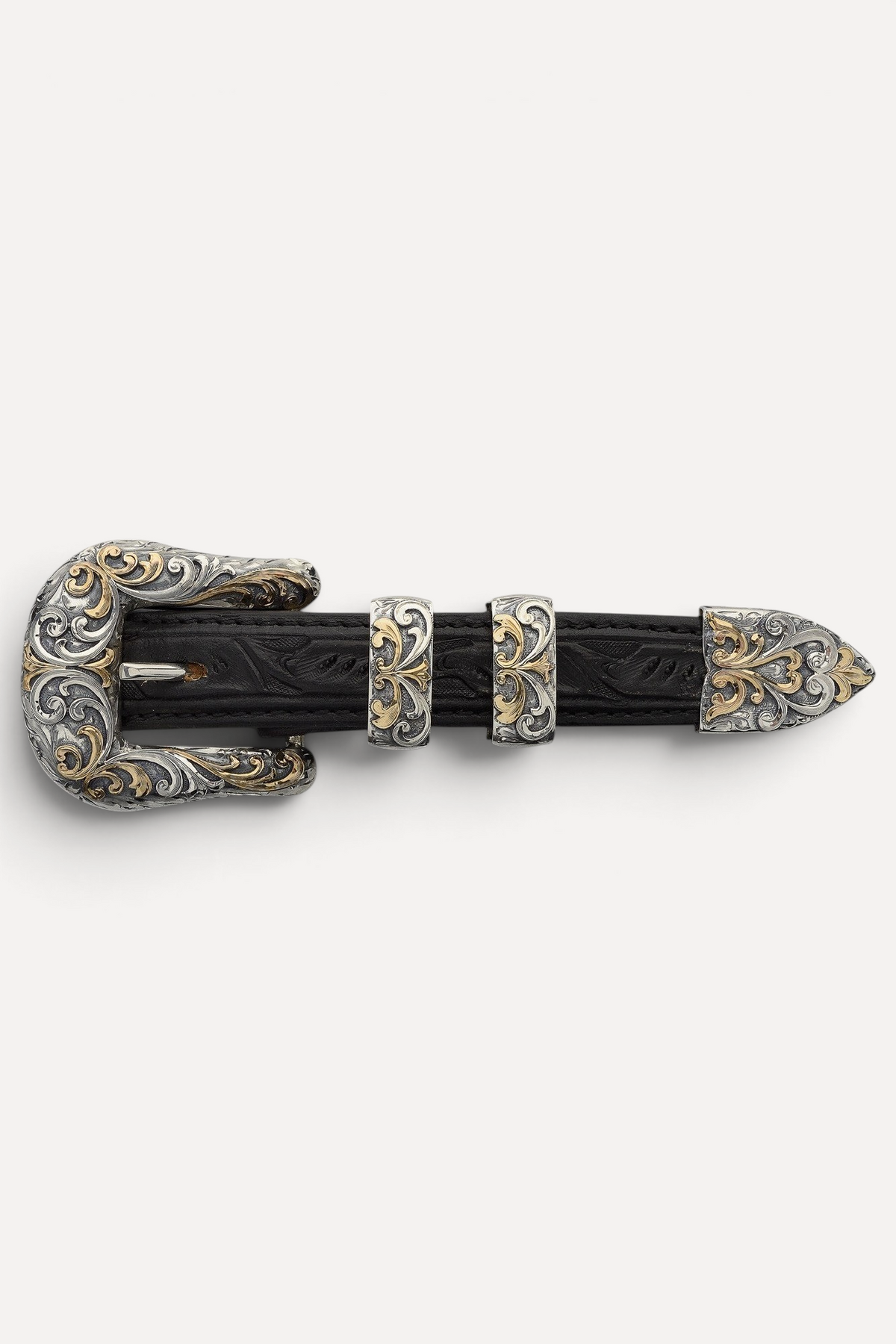 1" The Engraved Ponderosa Buckle Set / Sterling Silver & 14 Karat Gold / Vogt Silversmiths Vogt Silversmiths