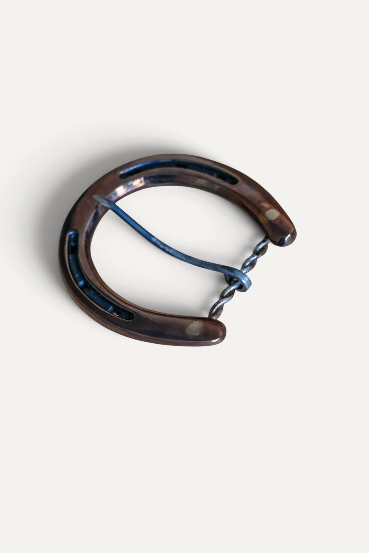 Wilkinson's Fine Goods hand forged steel pony horseshoe buckle with an antique heat treated finish.