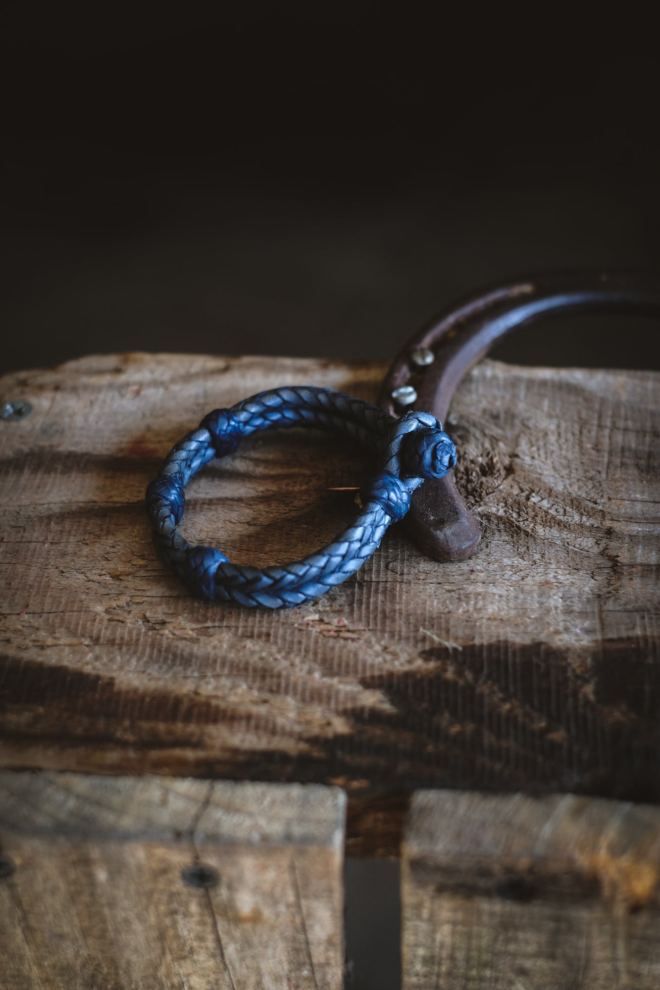 Double Round Braided Leather Bracelet | Blue