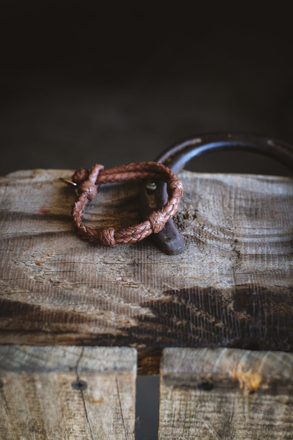 Double Round Braided Leather Bracelet | Tan