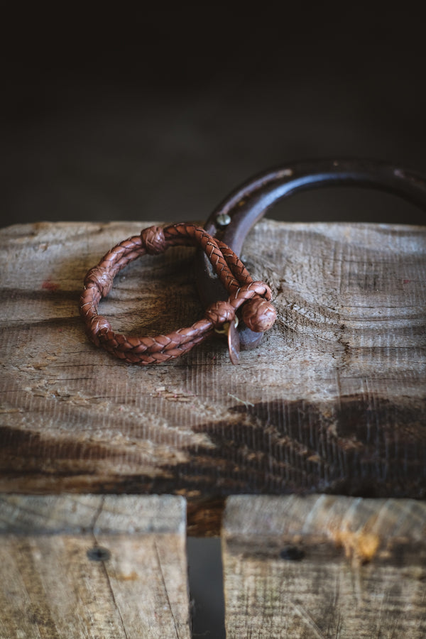 Double Round Braided Leather Bracelet | Tan