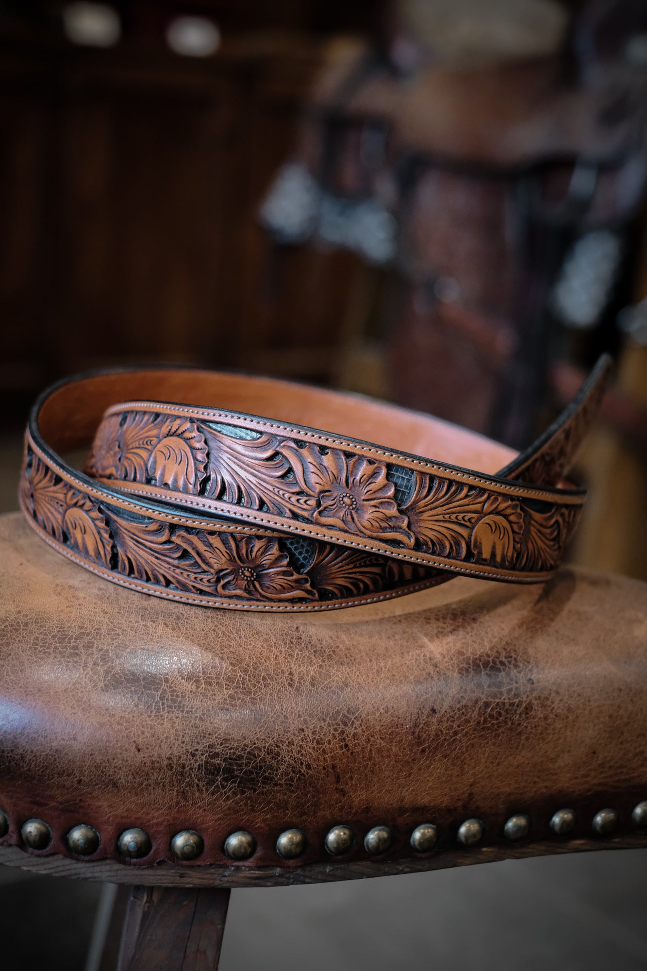 Custom Hand Tooled Belt | Floral Pattern #4