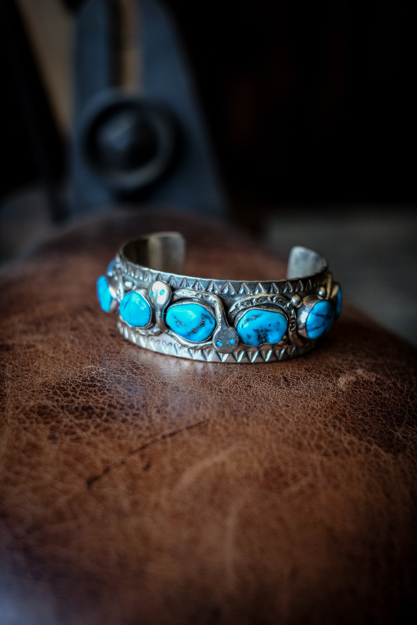 Sterling Silver + Turquoise Snake Cuff 01 - Jude Candelaria