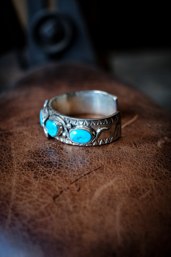 Sterling Silver + Turquoise Snake Cuff 02 - Jude Candelaria