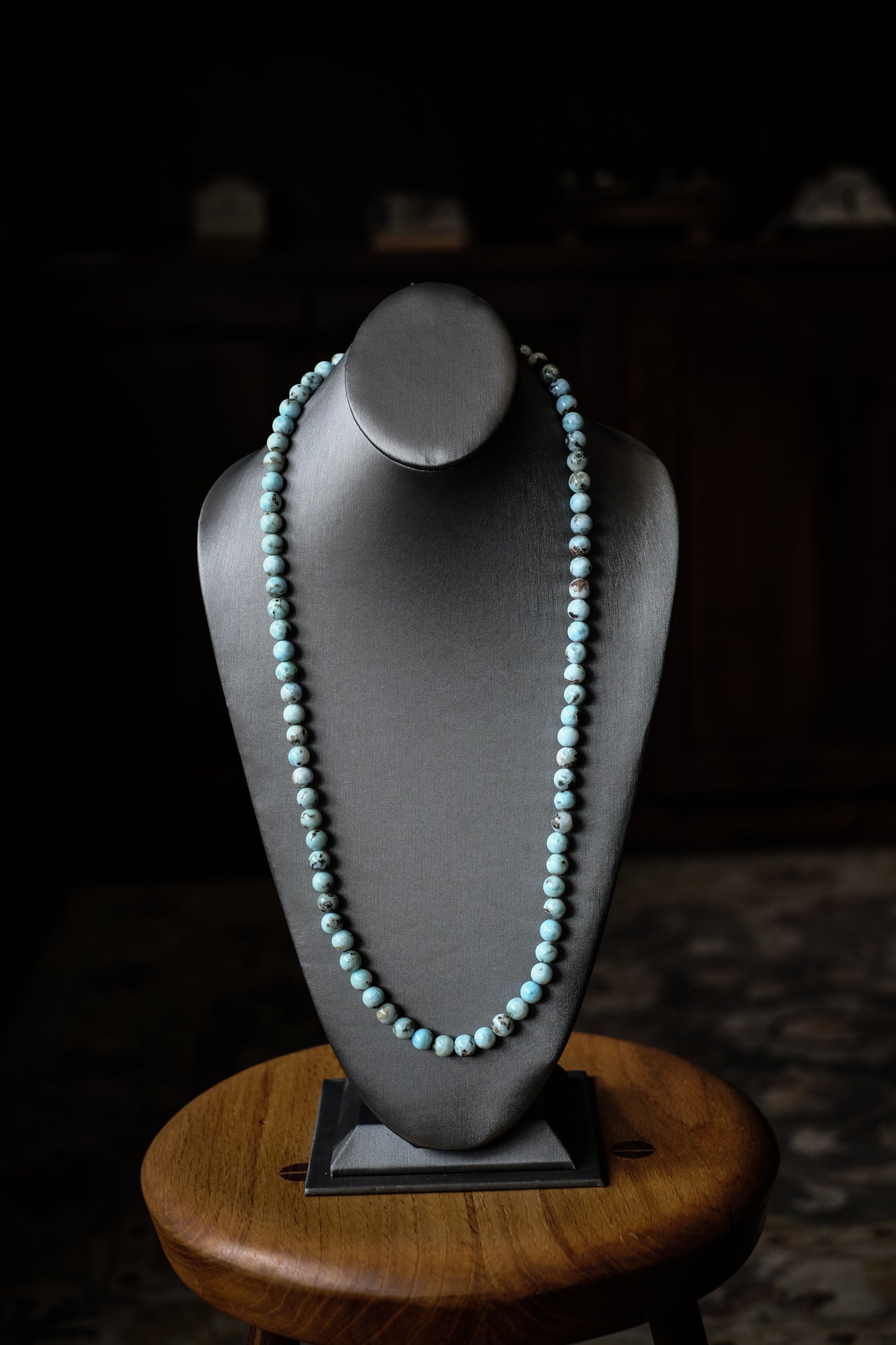 1 Strand 30.5" 10mm Larimar + Sterling Silver Necklace