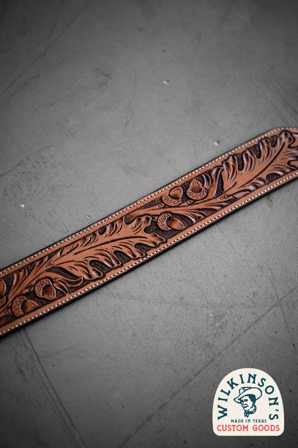 Custom Hand Tooled Belt Oak Leaf Pattern 1 Wilkinson s Fine Goods