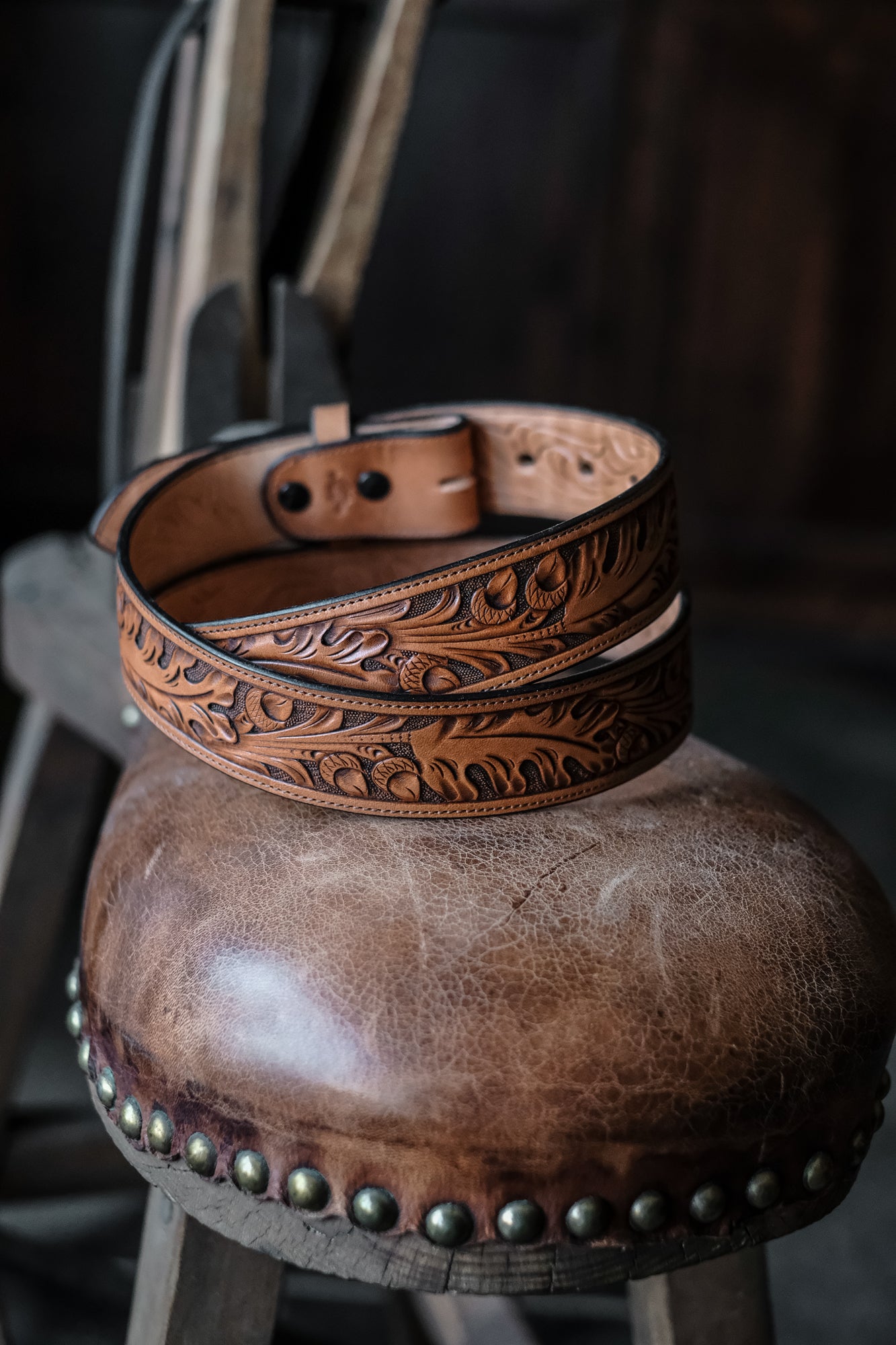 Custom Hand Tooled Belt | Oak Leaf Pattern #1